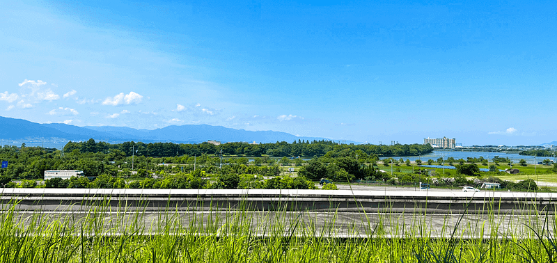 View of Lake Biwa from the road.
