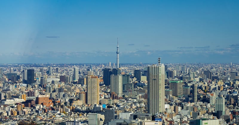 Skyline view of Tokyo with Tokyo Skytree in the distance.