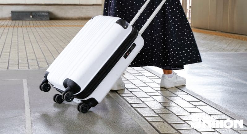 Persona que llega a un aeropuerto con un visado de Working Holiday en Japón mientras lleva un maletín blanco.