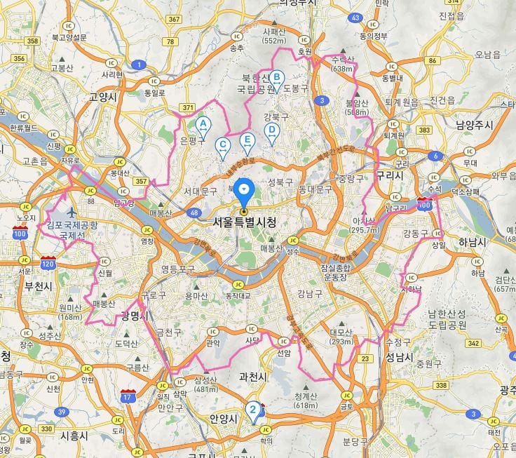 Map with Korean addresses