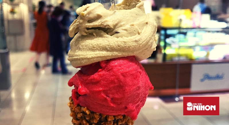 Scoops of gelato in a cone