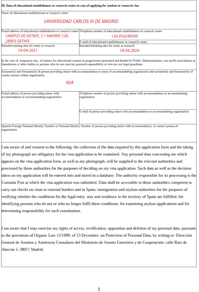 Application for National Visa Form Spain 3